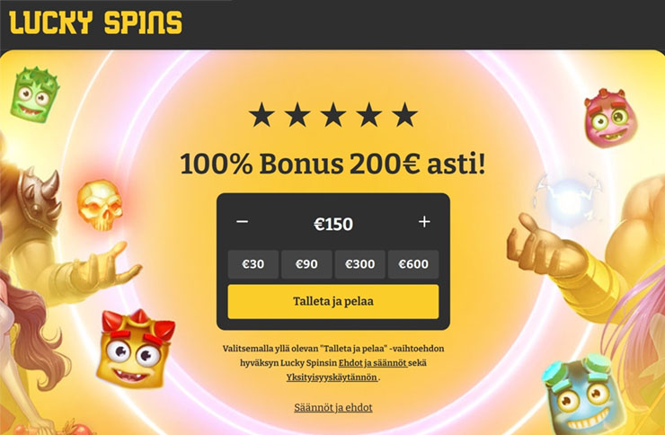 Lucky Spins Casinon non-sticky bonus on voimassa 200 € asti