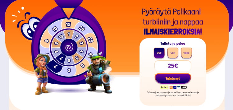 Lunasta Pelikaani bonus pyöräyttämällä Turbiini-onnenpyörää.