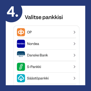 Valitse pankkisi ja vahvista talletus.
