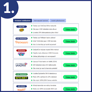 Valitse kasino esimerkiksi virolaiset kasinot -listaltamme.