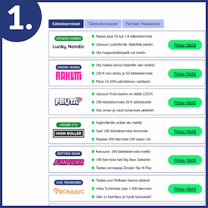 Valitse kasino ja tarjous listaltamme.