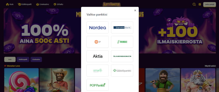 Slottimonsteri Casino kotiutus ja talletus onnistuu pikana.