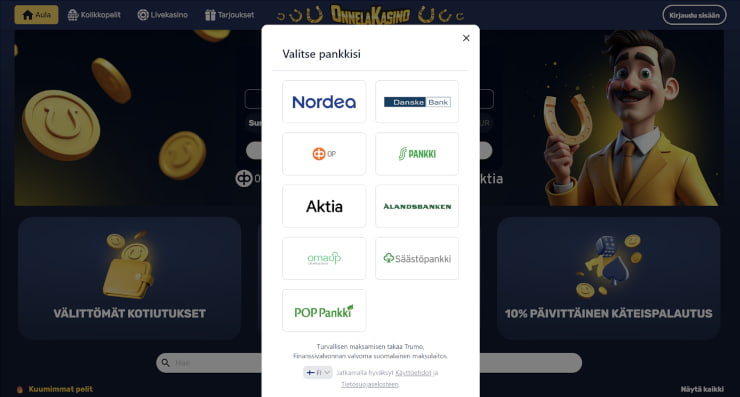 Onnelakasino talletus onnistuu nopeasti Trumolla.